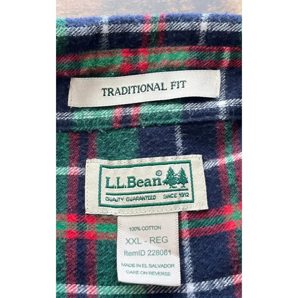 L.L. Bean Mens XXL-Reg Green Plaid Traditional Fit Long Sleeve - Picture 3 of 7